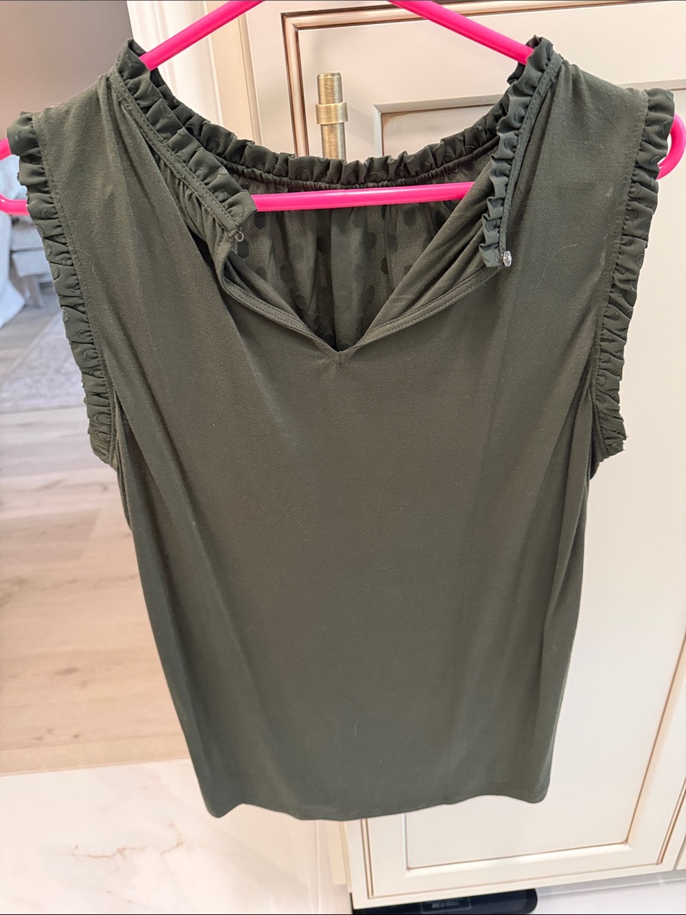 LOFT Olive Textured Ruffle Trim Sleeveless Top - Picture 3 of 4